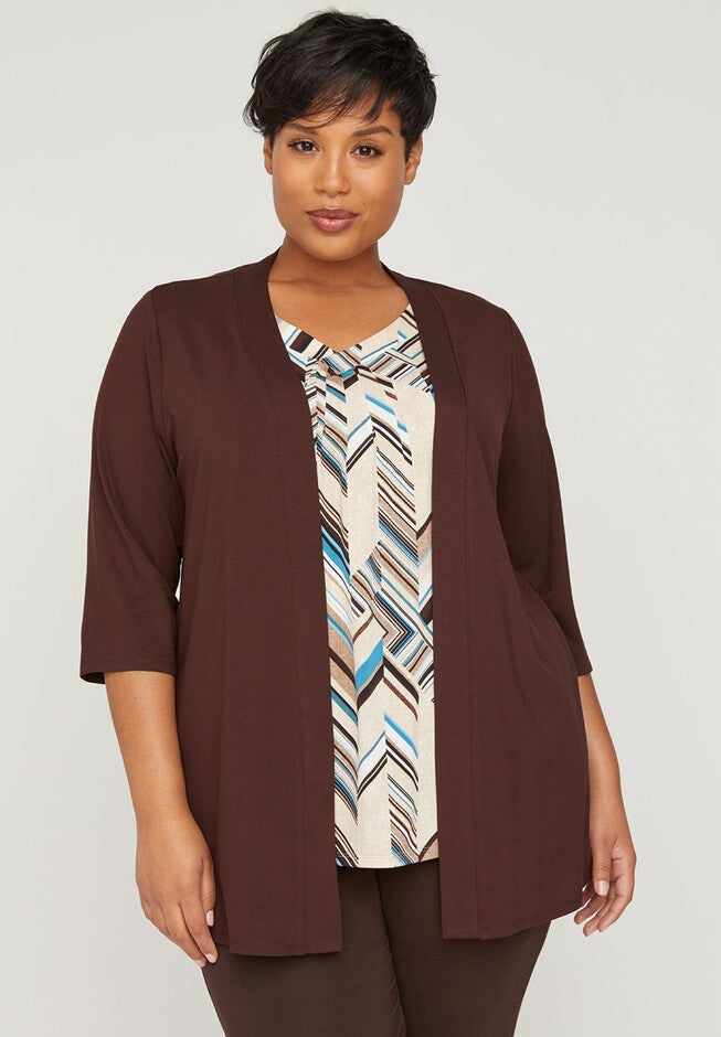 AnyWear Pleated Estate Cardigan, CHOCOLATE GANACHE, hi-res image number null