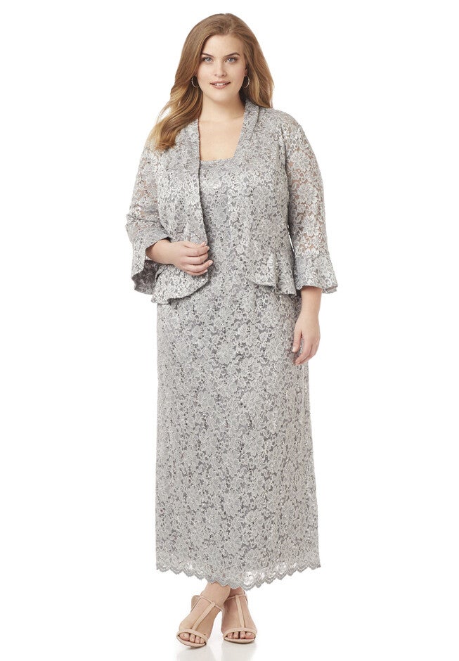 Moonlit Lace Jacket Dress, SILVER, hi-res image number null