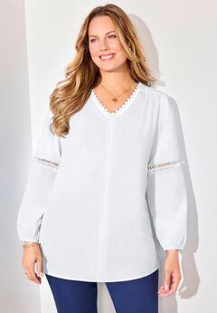 Lattice Trim Peasant Blouse