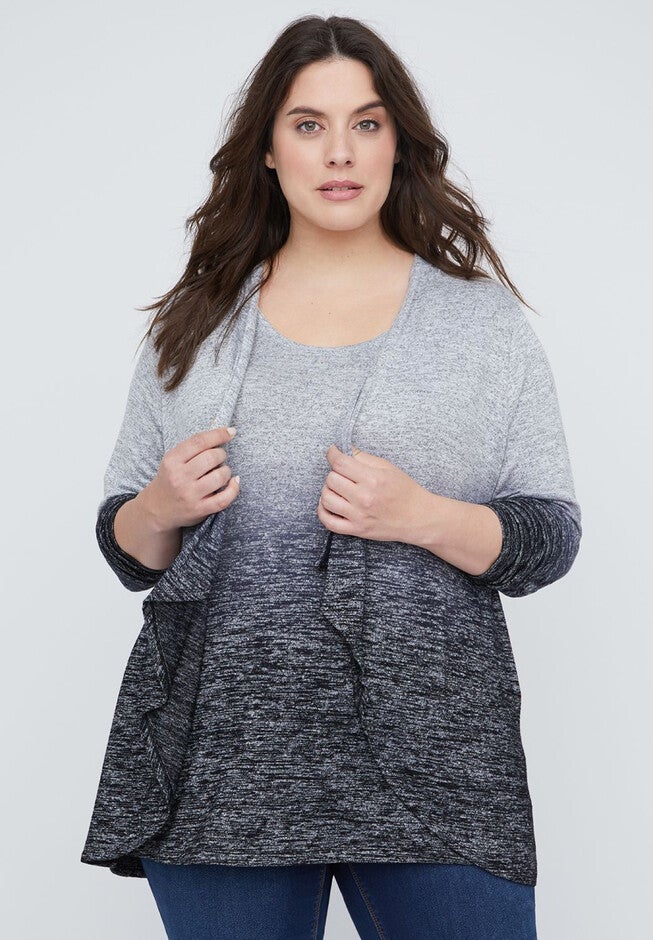 Dip-Dye Hacci Duet Cardigan, MEDIUM HEATHER GREY, hi-res image number 0