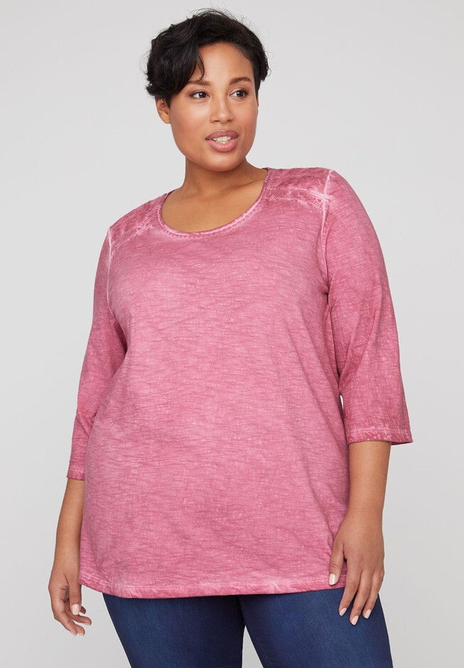 Lace Shoulder Washed Tee, COWHIDE, hi-res image number null