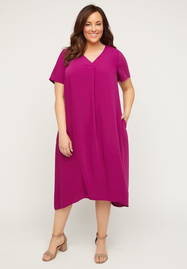 Polished A-Line Dress with Pockets, DEEP AZALEA, hi-res image number 0