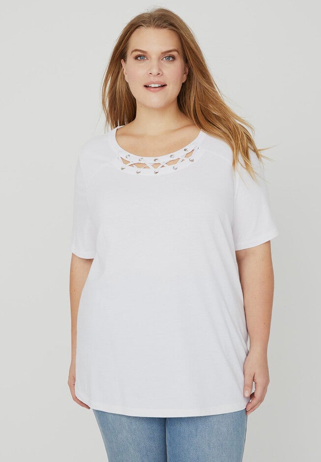 Lace-Up Tee, WHITE, hi-res image number null