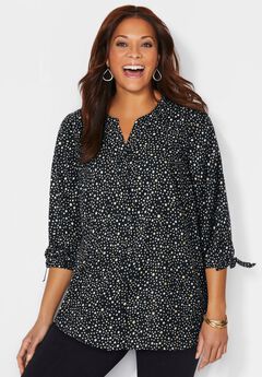 Georgette Buttonfront Tie Sleeve Cafe Blouse