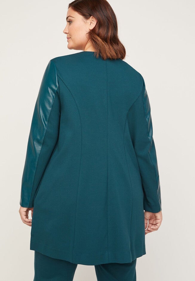 Black Label Ponte Jacket With Vegan Leather Trim, , on-hover image number 1