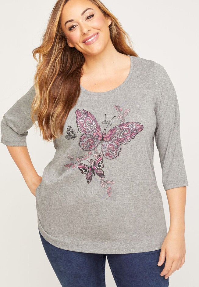 Shimmering Butterfly Tee, GREY BUTTERFLY, hi-res image number 0