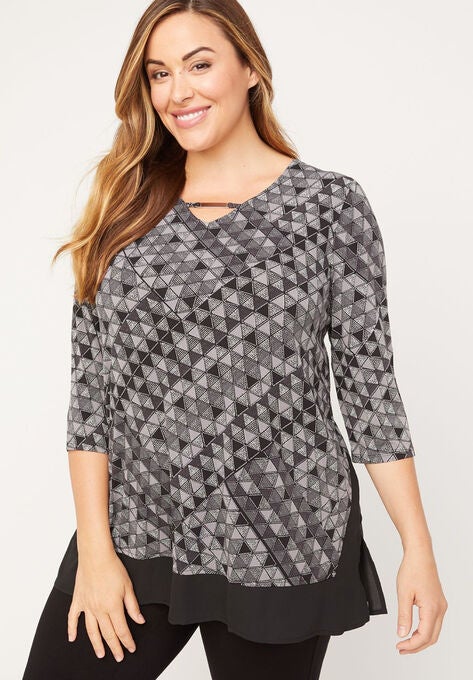 AnyWear Mosaic Tunic, GREYSCALE GEO PRINT, hi-res image number null