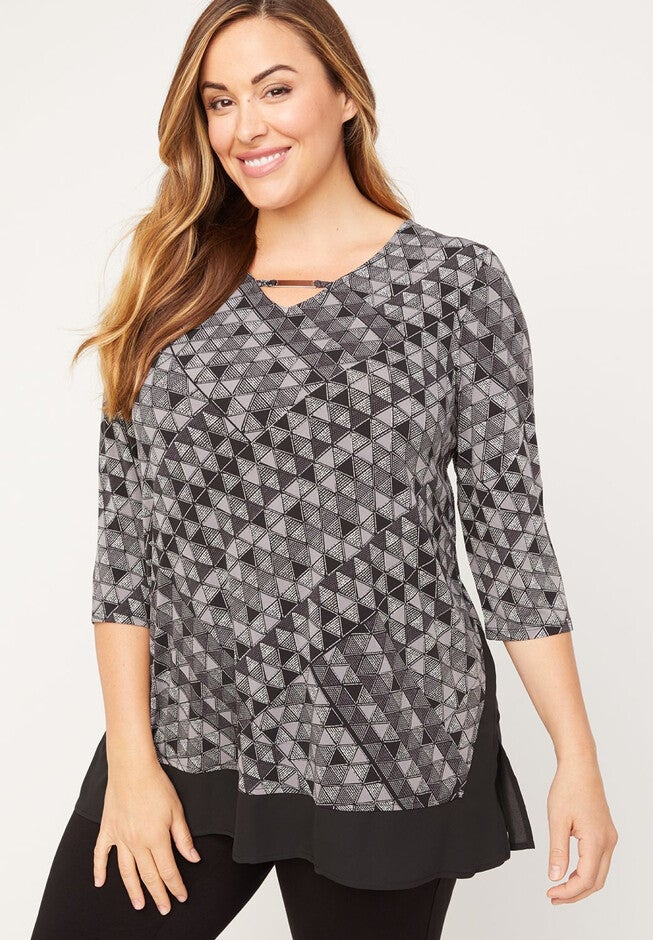 AnyWear Mosaic Tunic, GREYSCALE GEO PRINT, hi-res image number 0