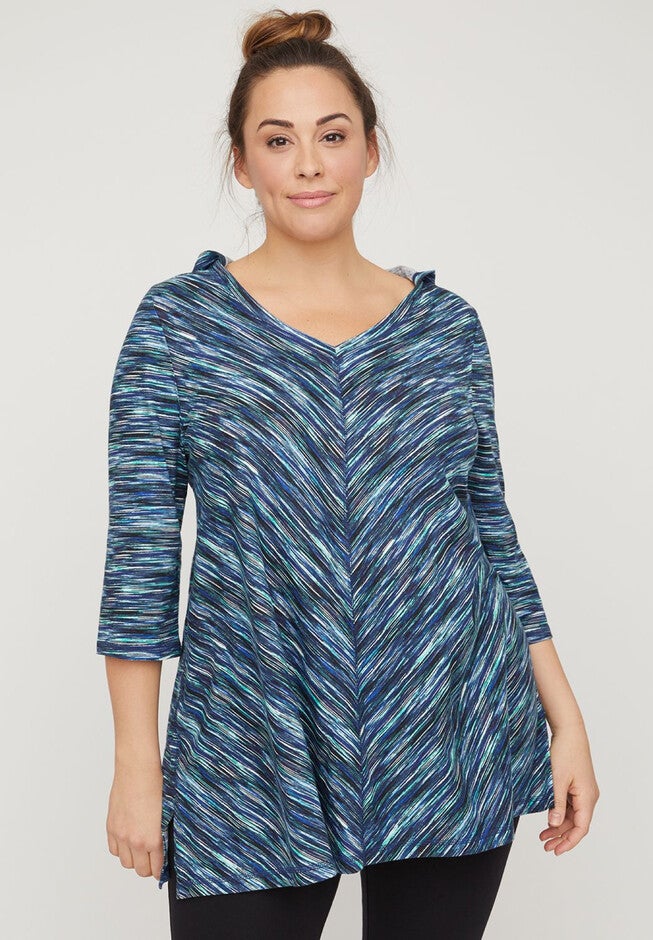 Spacedye Mitered Hoodie Tunic, BLUE SPACEDYE, hi-res image number 0