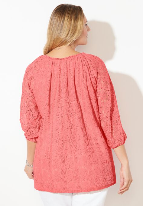 Stretch Lace Peasant Blouse, , on-hover image number null