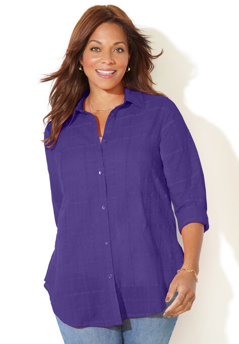 Windowpane Buttonfront Shirt, DARK VIOLET, hi-res image number null