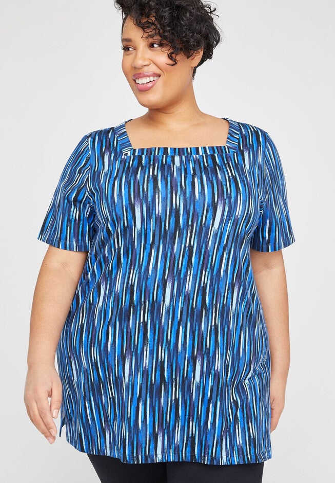 Sunset Square-Neck Easy Fit Tee, BLUE ABSTRACT, hi-res image number null