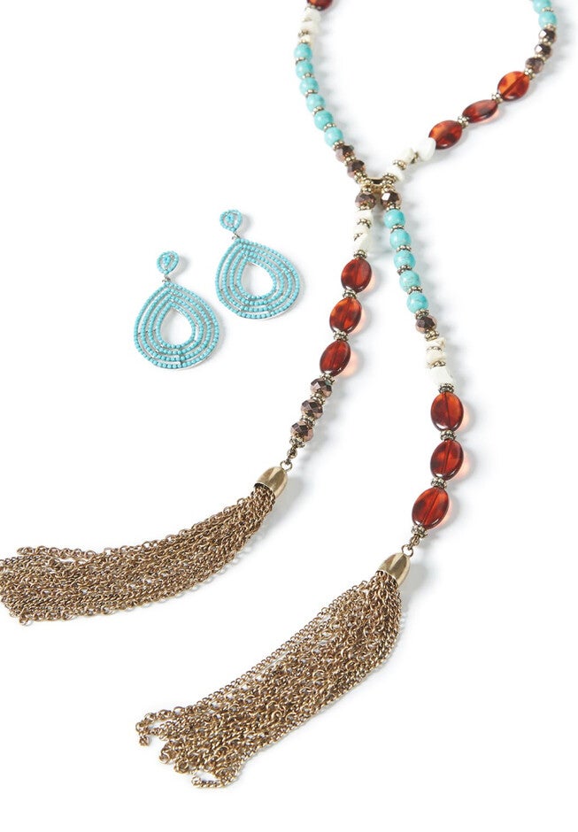 Sandstone Beaded Tassel Necklace, AQUA SEA, hi-res image number null