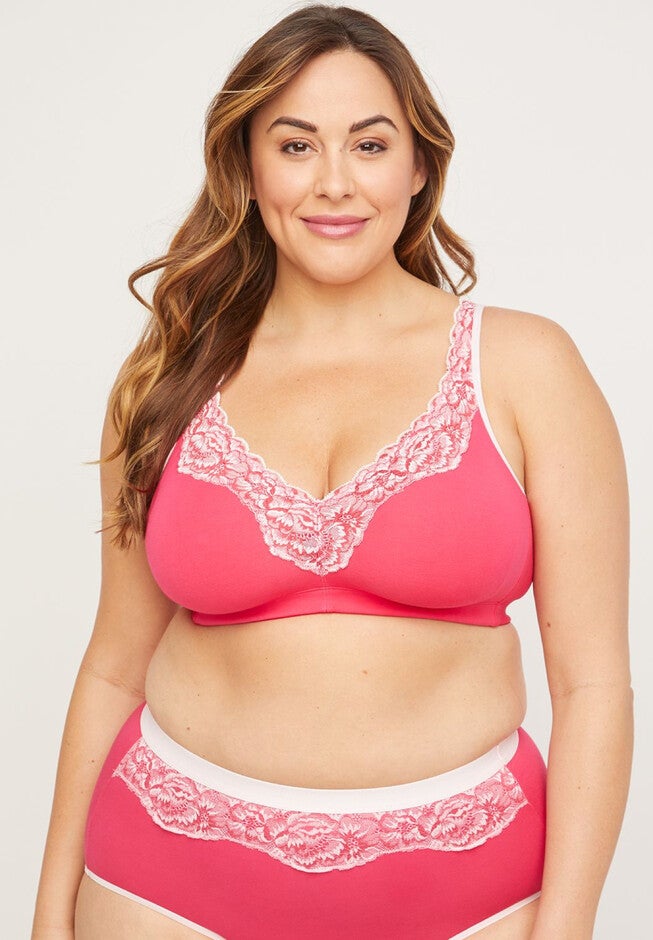 Cotton Comfort No-Wire Bra With Romantic Lace, BRIGHT ROSE, hi-res image number 0
