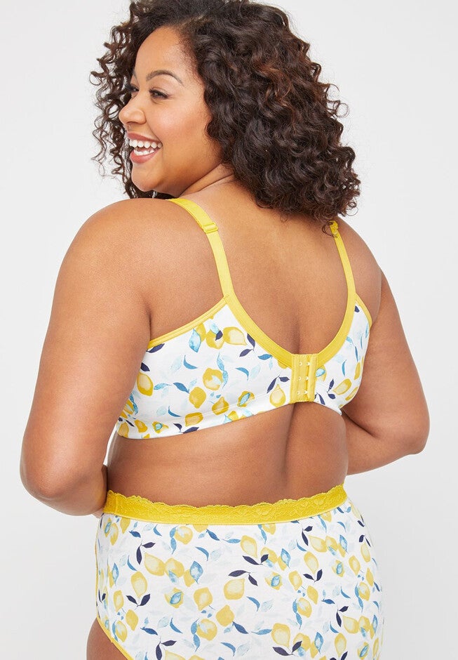 Printed Cotton Comfort No-Wire Bra With Lace, , on-hover image number 1