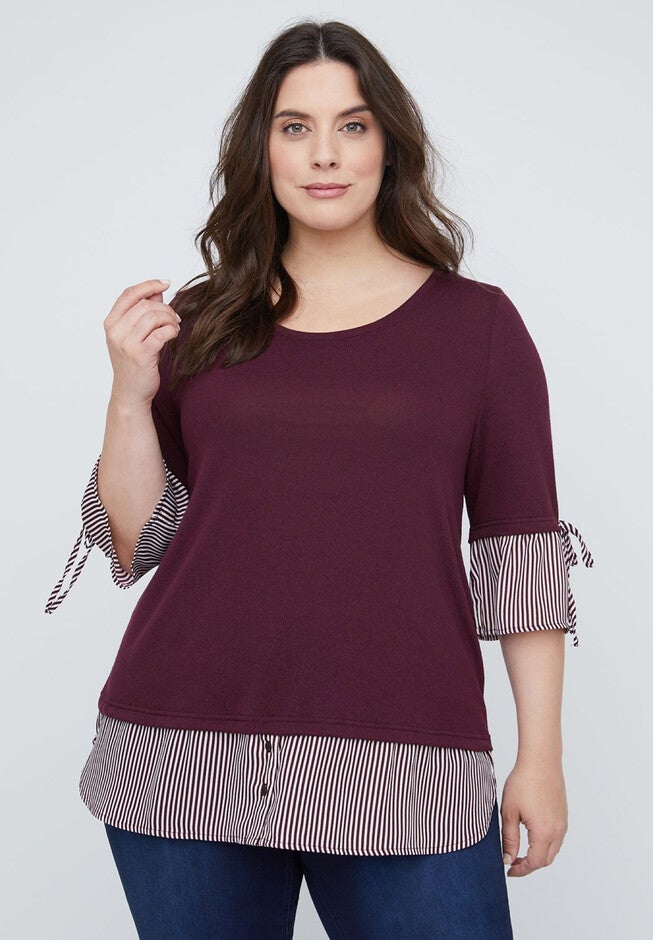 Striped Shirting Duet Top, SONOMA RED, hi-res image number null