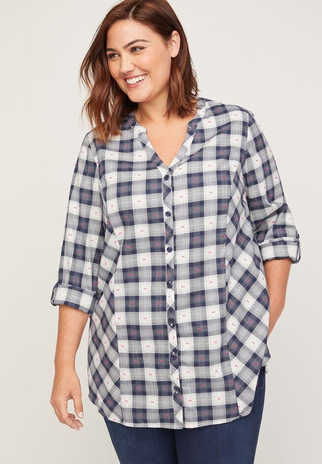 Wilshire Buttonfront Tunic, BLUE PLAID, hi-res image number null