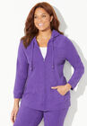 French Terry Zip-Front Hooded Jacket, DARK VIOLET, hi-res image number null