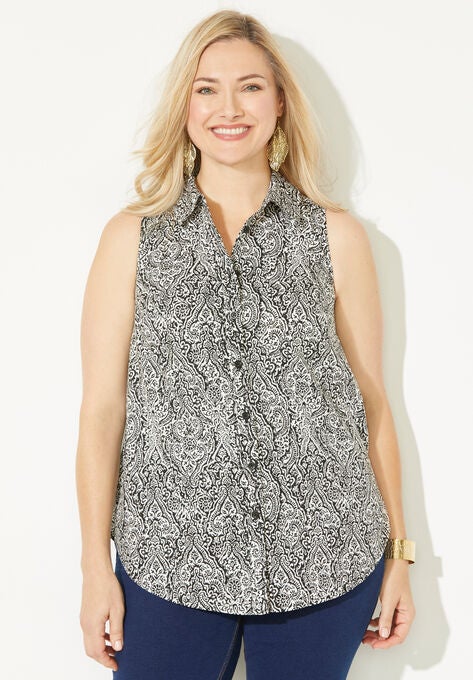 Sleeveless Buttonfront Shirt, , hi-res image number null