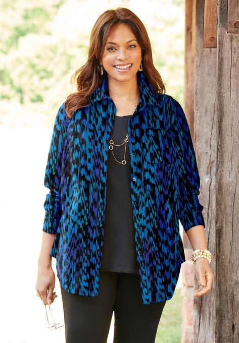 Sueded Buttonfront Shirt, DARK SAPPHIRE FEATHER SKIN, hi-res image number null