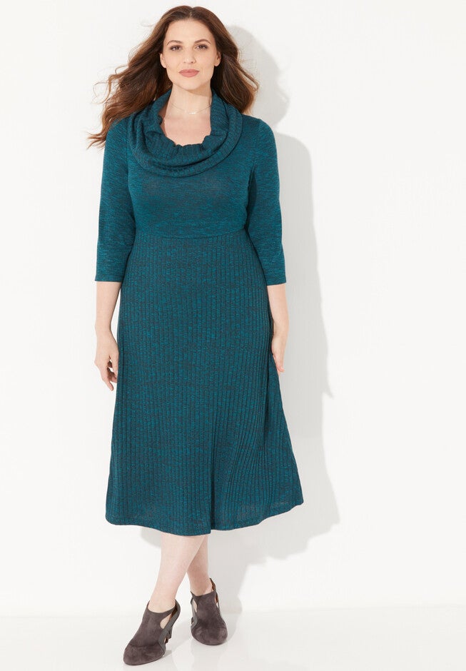 Impossibly Soft Marled Cowlneck Dress, DEEP TEAL, hi-res image number null