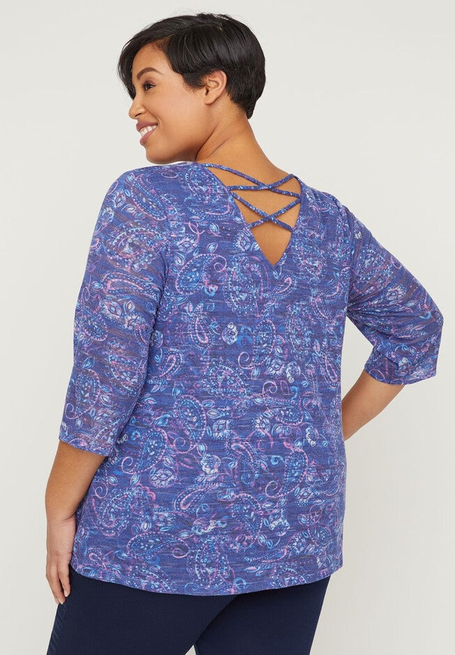 Steel Paisley Top With Crisscross Back, , on-hover image number 1