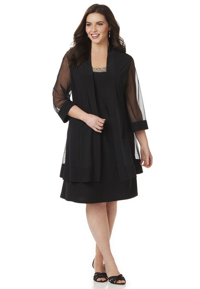 Elegant Evening Jacket Dress, BLACK, hi-res image number null