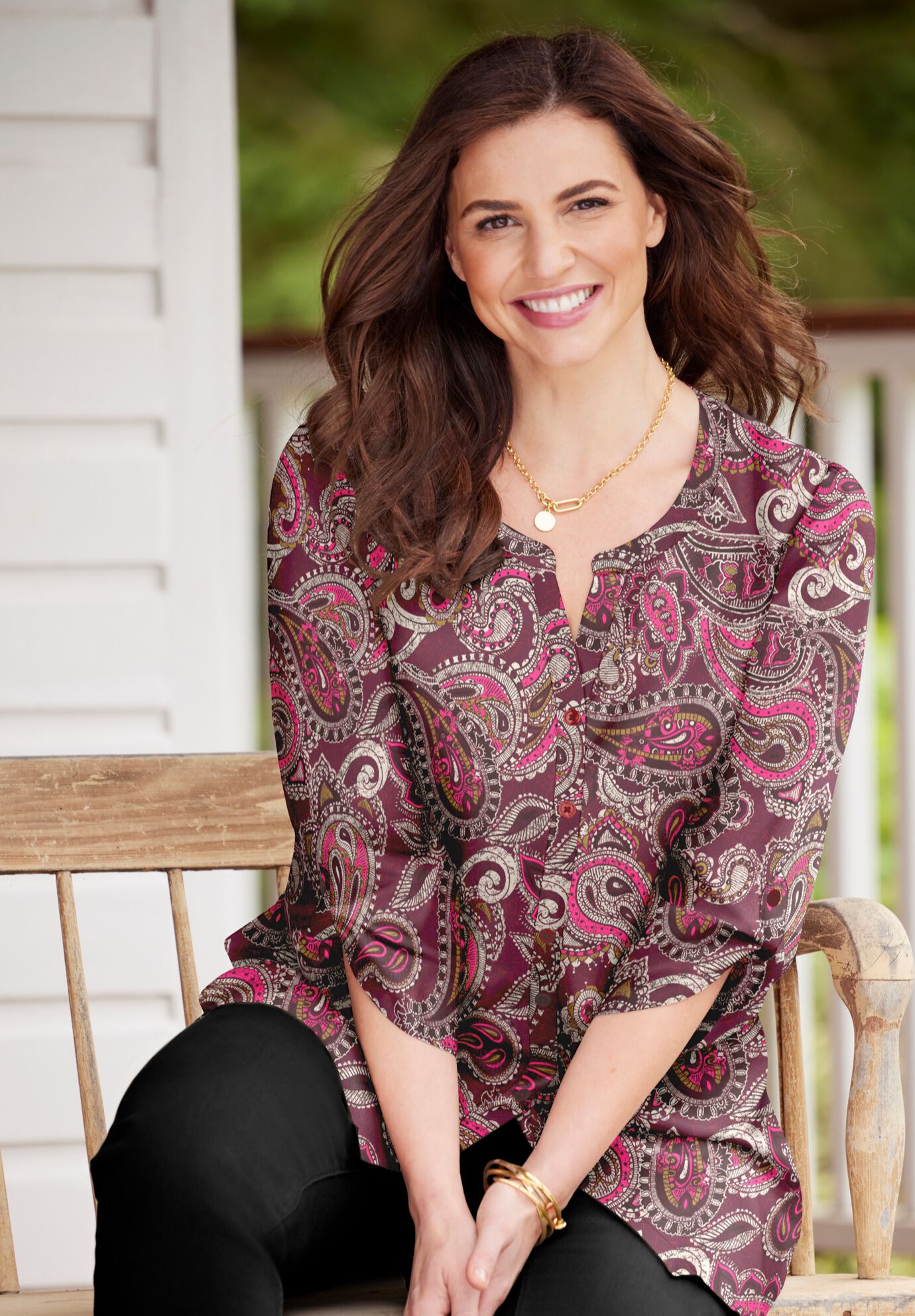 Breezeway Georgette Blouse, COFFEE BEAN PAISLEY, alternate image number 2