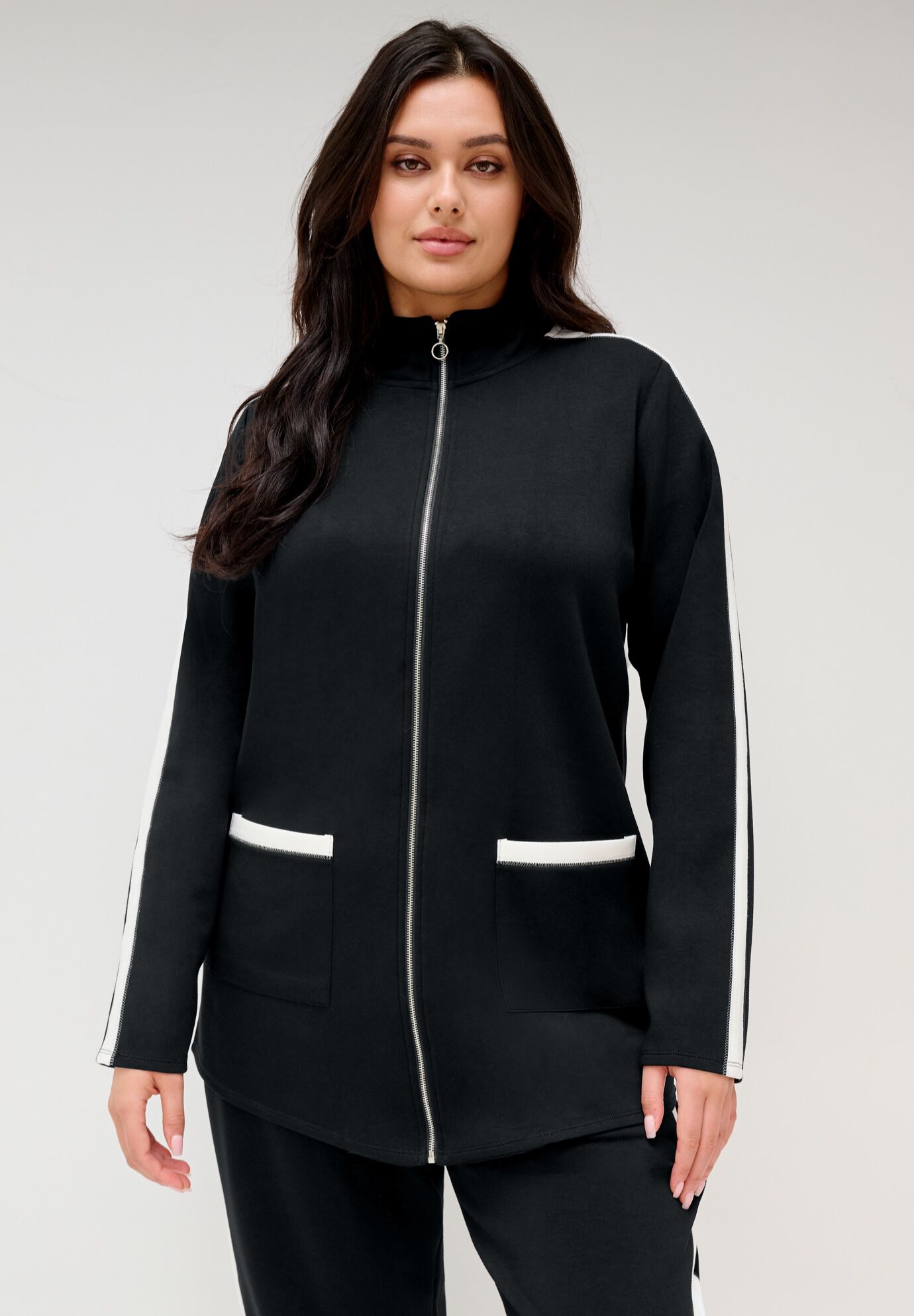 Refined Scuba Jacket, BLACK WHITE, alternate image number 3