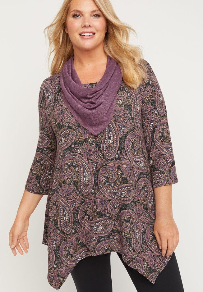 ComfySoft Paisley Duet Scarf Top, PURPLE PAISLEY, hi-res image number 0