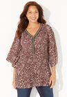 Bejeweled Pleated Blouse, ANIMAL PRINT, hi-res image number null