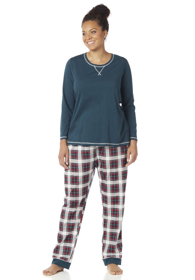 Peaceful Night Plaid Pajama Set, GREEN PLAID, hi-res image number null
