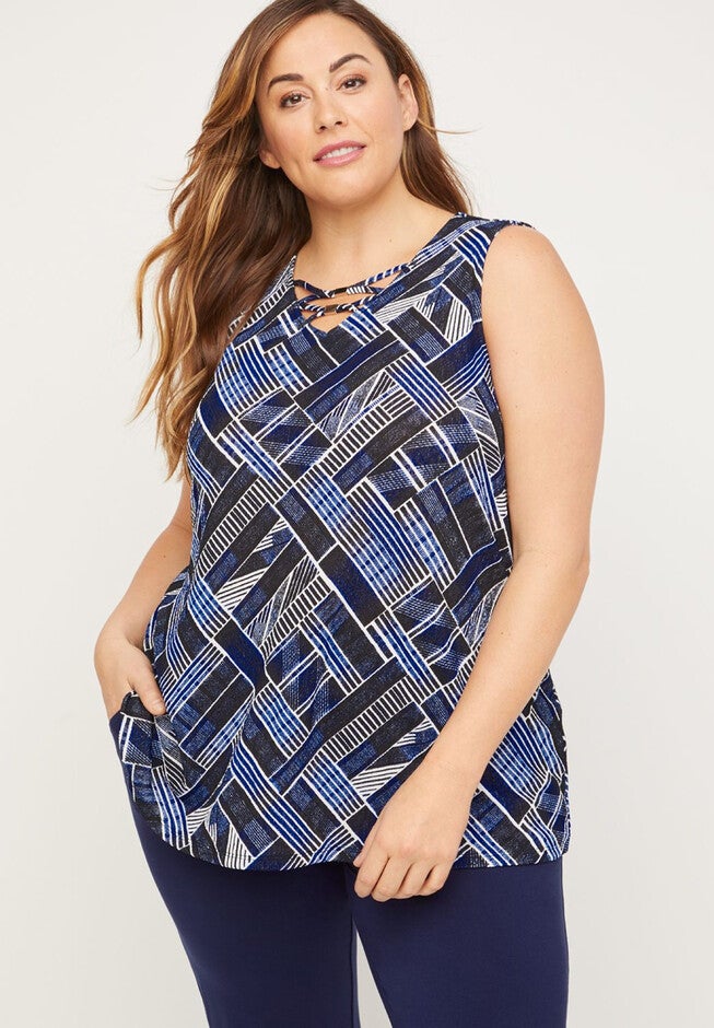 AnyWear Cobblestone Tank, BLUE ETHNIC PRINT, hi-res image number null