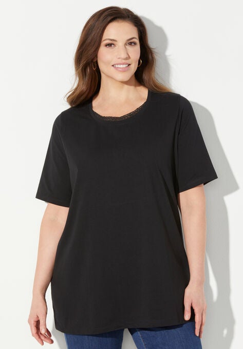 Suprema® Crochet Trim Scoopneck, BLACK, hi-res image number null