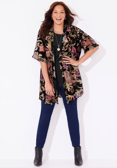 In-Vogue Velvet Kimono, BLACK MULTI BURNOUT, hi-res image number null