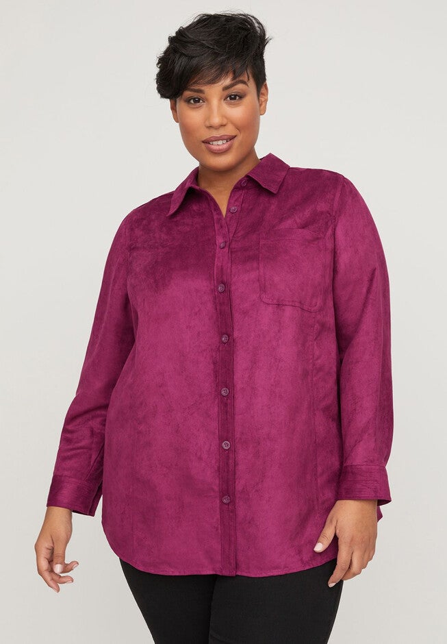 Cappuccino Moleskin Buttonfront Top, MAGENTA PURPLE, hi-res image number null