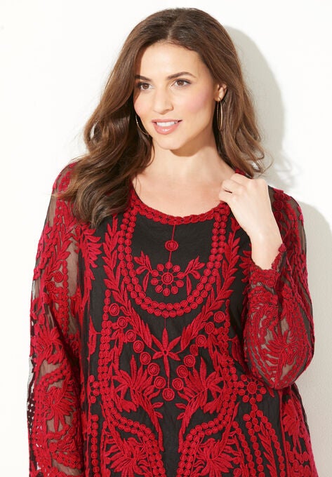 Embroidered Mesh Top, , alternate image number null