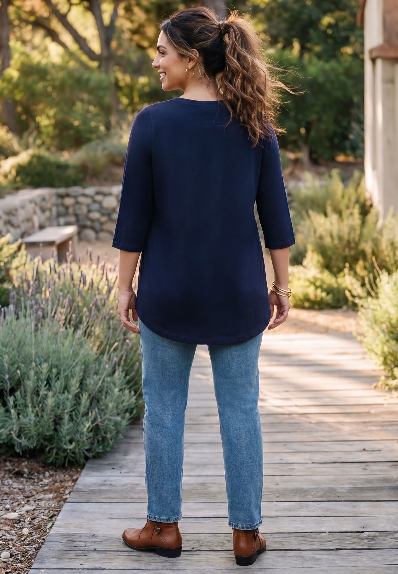 V-Neck Graphic Top, NAVY PUMPKIN SUNFLOWER, on-hover image number 1