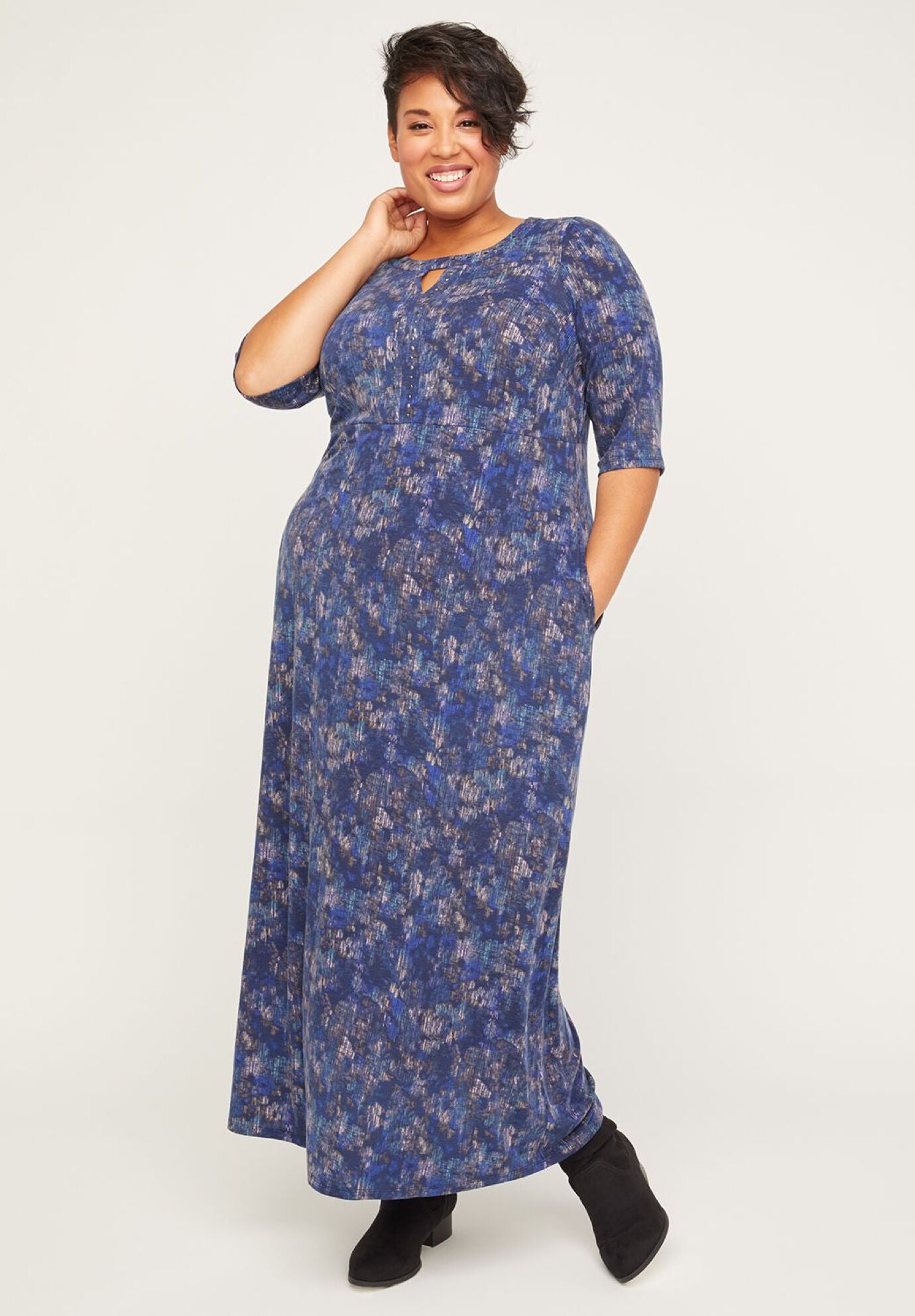 Easy Horizon Fit & Flare Maxi Dress (With Pockets), BLUE, hi-res image number 0