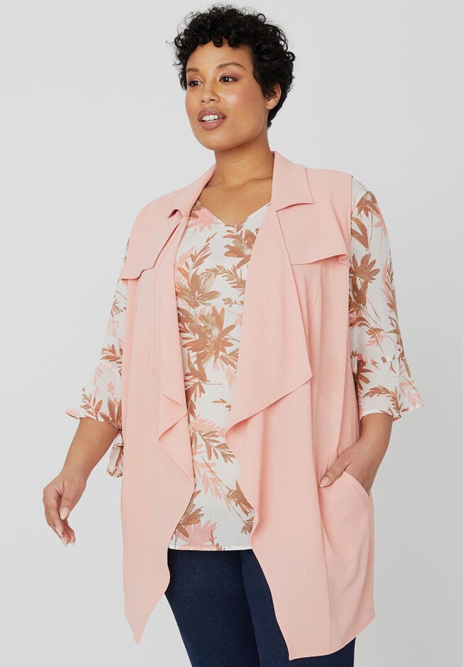 Pebble Crepe Vest, ROSE TAN, hi-res image number null