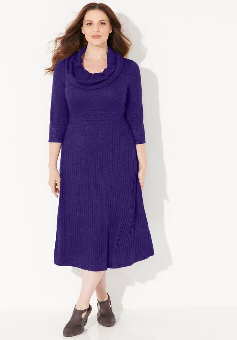 Impossibly Soft Marled Cowlneck Dress, DEEP GRAPE, hi-res image number null