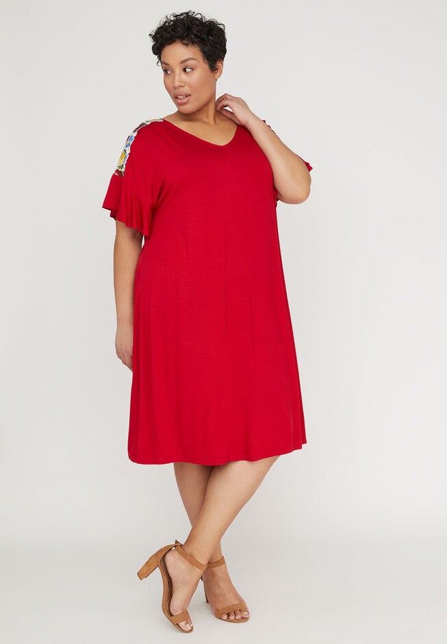 Rosy Vista A-Line Dress, RED, hi-res image number null
