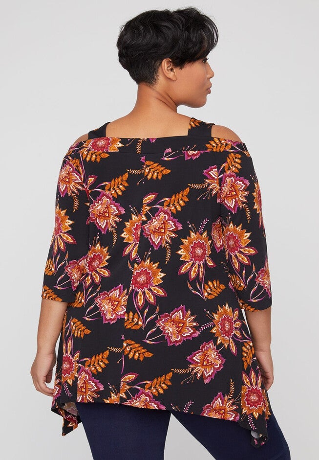 Pink Blossom Cold-Shoulder Top, , on-hover image number null