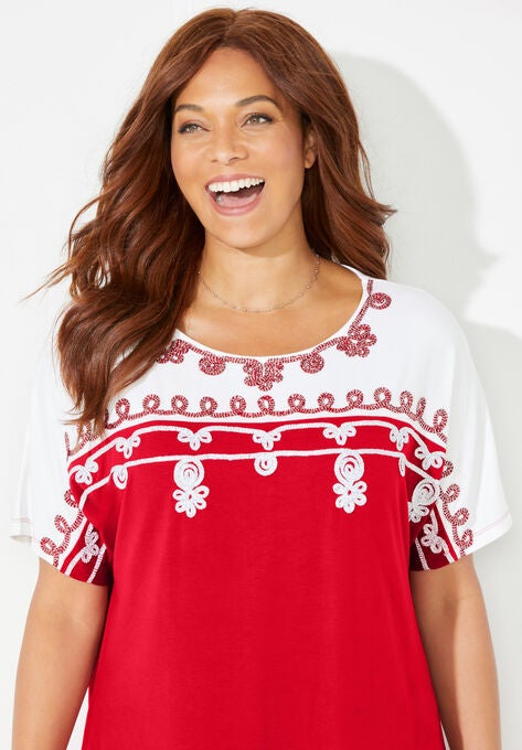 Embroidered Short Sleeve Top, , alternate image number null