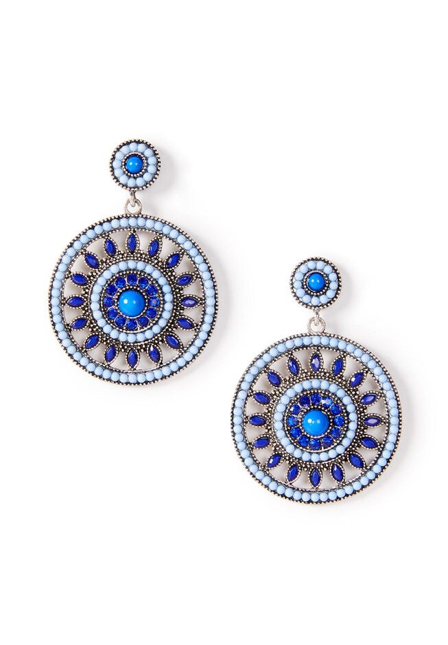 Beaded Medallion Drop Earrings, BLUE, hi-res image number 0