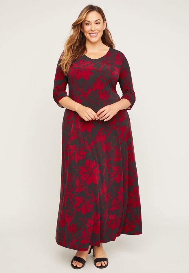 AnyWear Poinsettia Maxi Dress (With Pockets), POINSETTIA PRINT, hi-res image number null