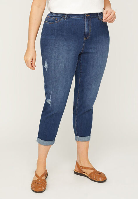 Ripped Jean Capri with Cuffed Hem, DREAM WASH, hi-res image number null