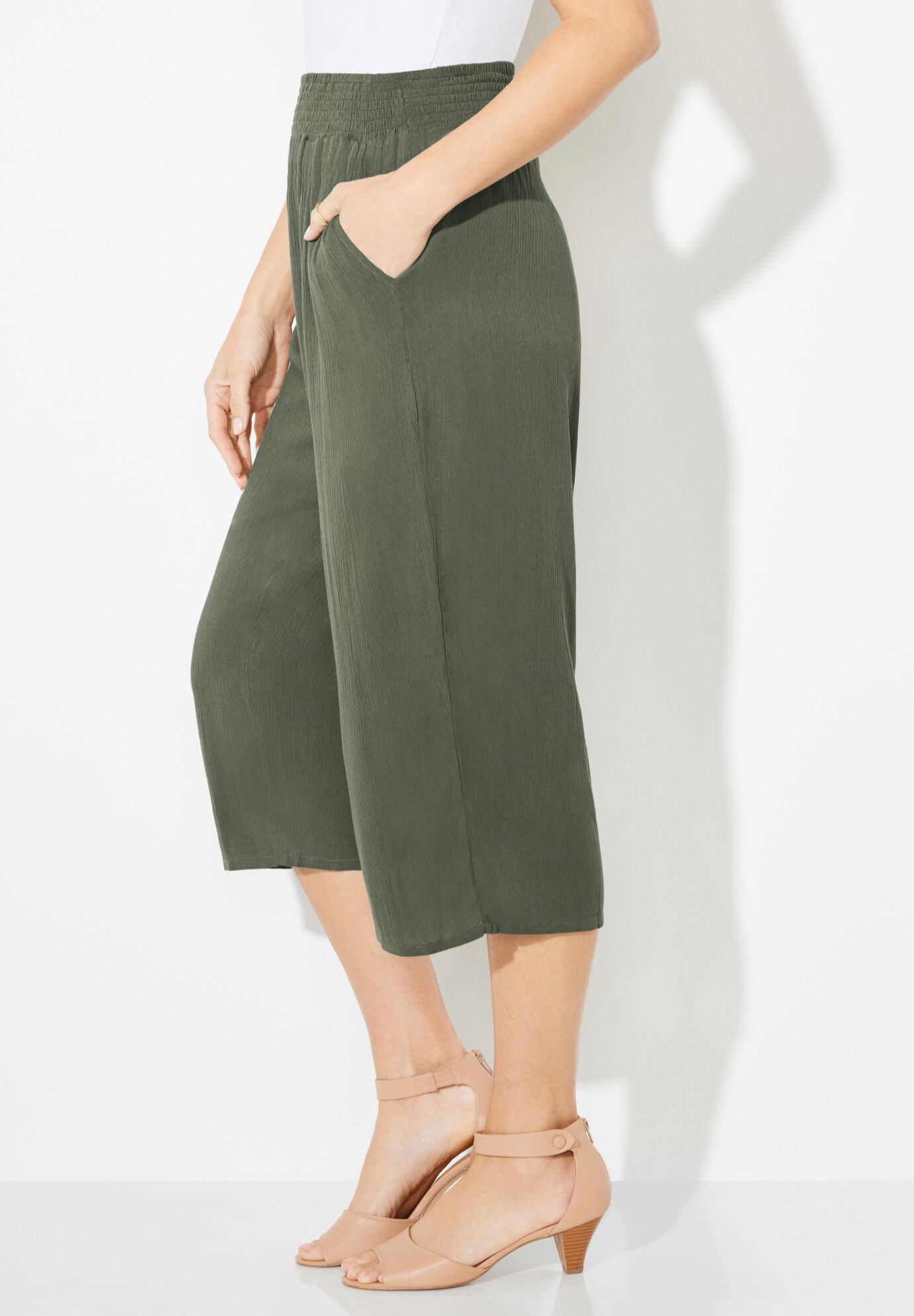 Gauze Pull-On Capri, CLOVER GREEN, alternate image number 2