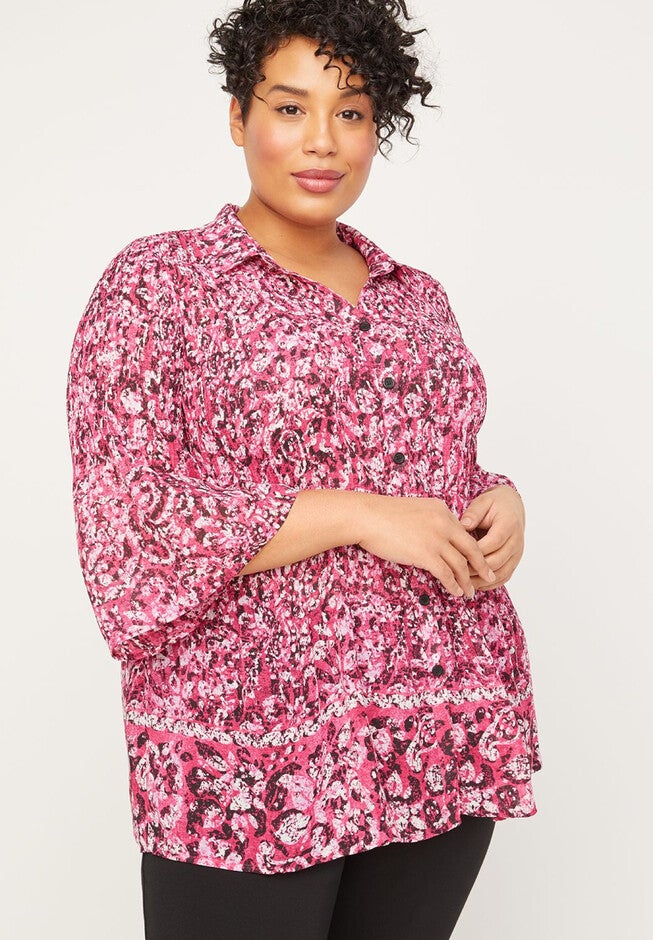 Park Place Buttonfront Pleated Top, PINK ETHNIC PRINT, hi-res image number 0