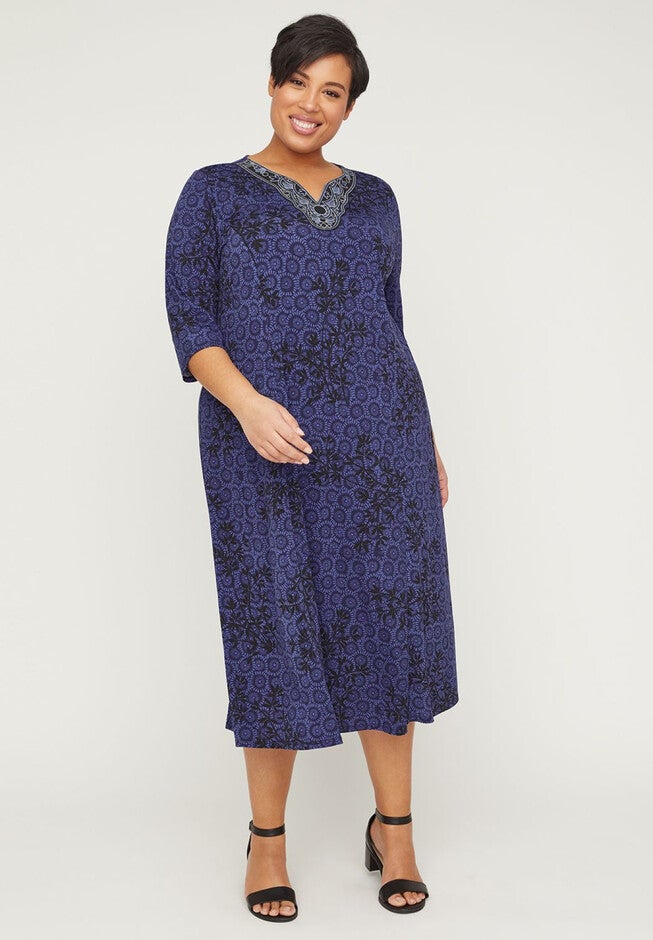 AnyWear Embroidered A-Line Dress, AMPARO BLUE BLACK, hi-res image number 0